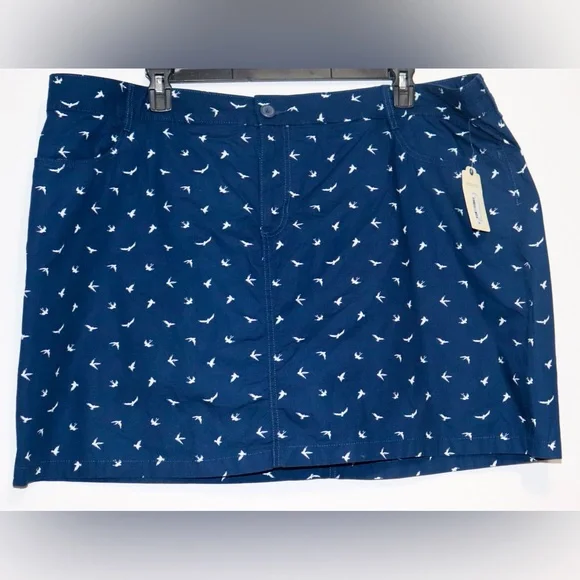 St Johns Bay NWT Skort Womens Plus Size 24W Navy Blue Bird Print 2 Side Pockets - Picture 4 of 6